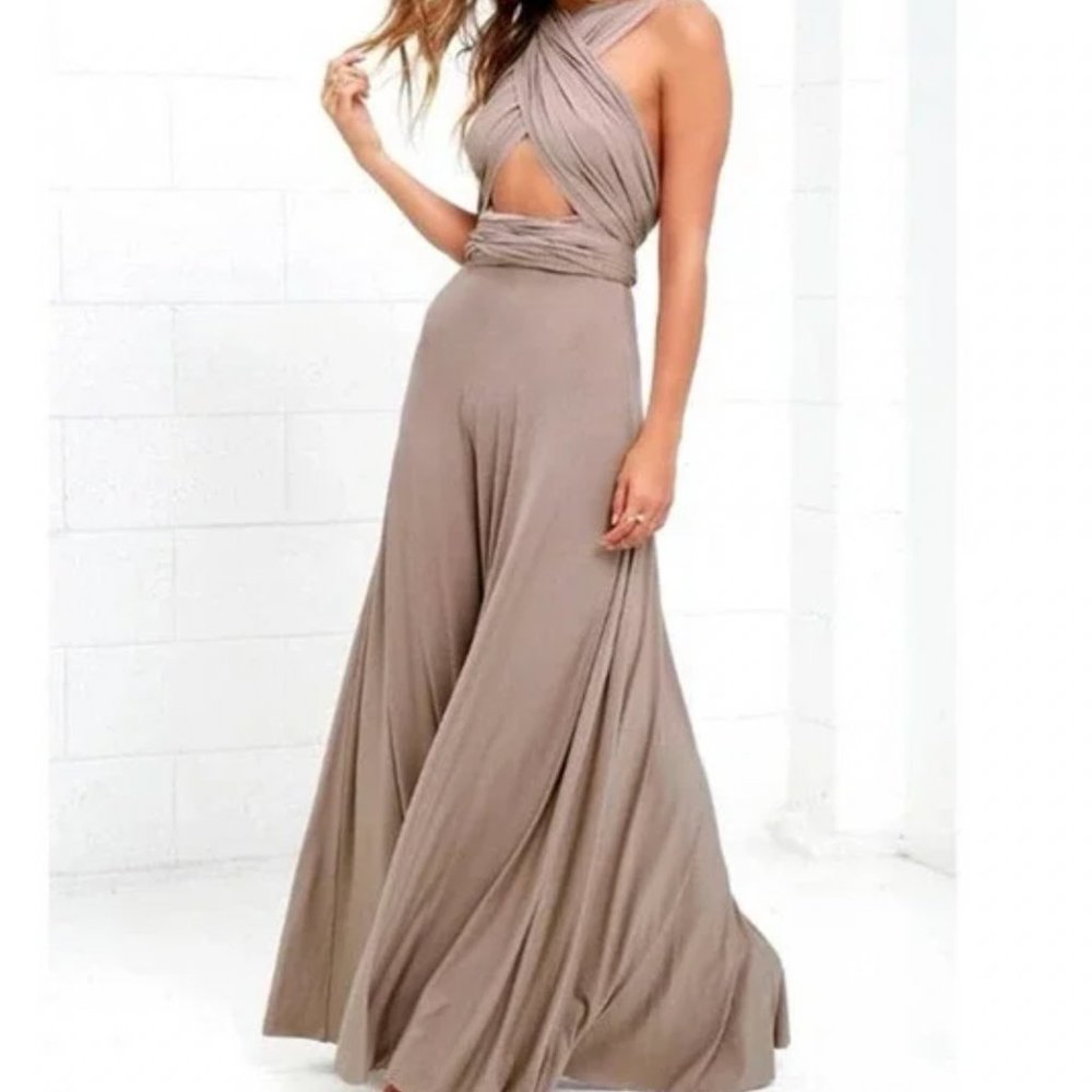 Lulu's Tricks of the Trade Size Small Taupe Convertible Maxi Length Formal Dress